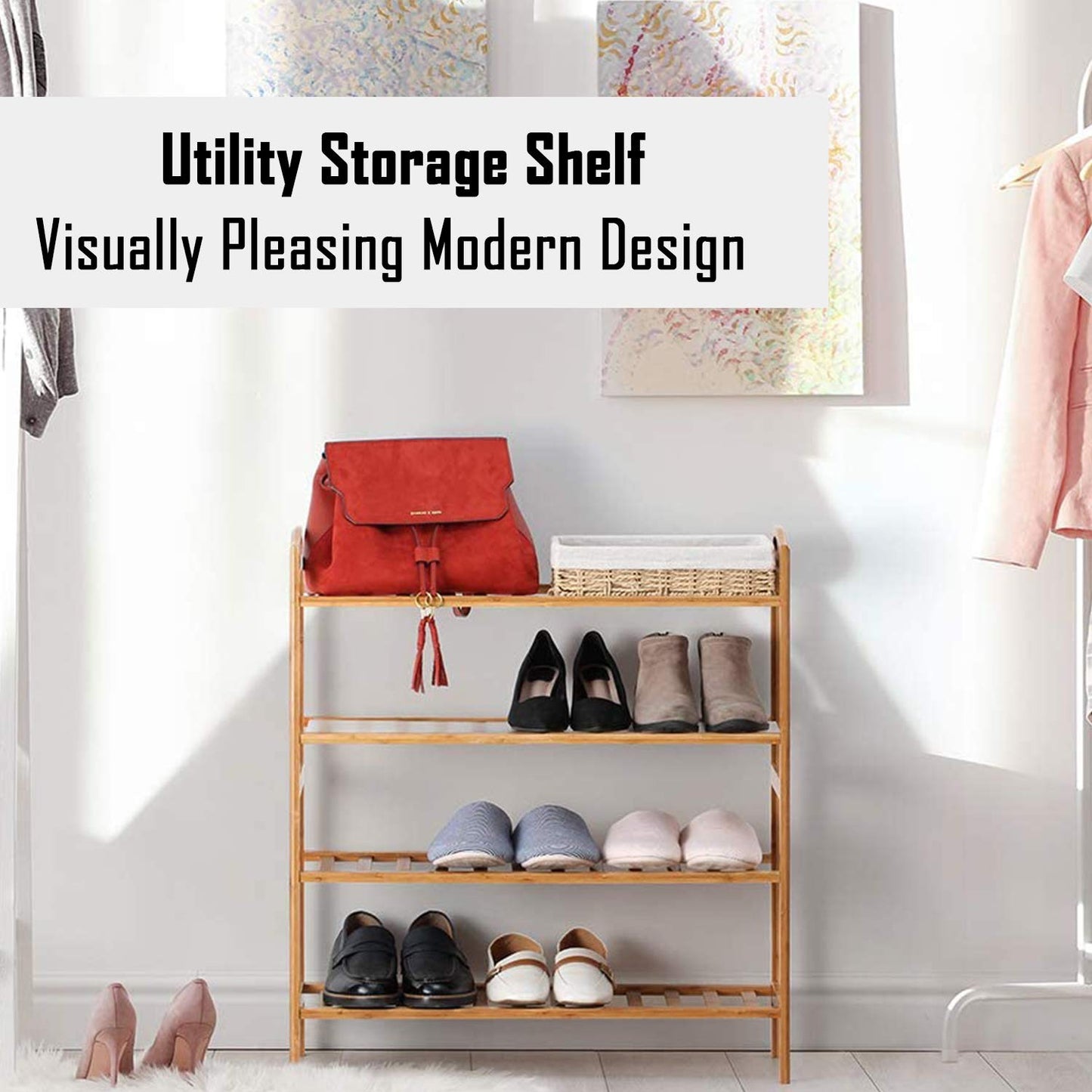 Bamboo 3/4/5 Tier Shoe Racks Slipper Stand Chappal Storage Organizer Utility Racks