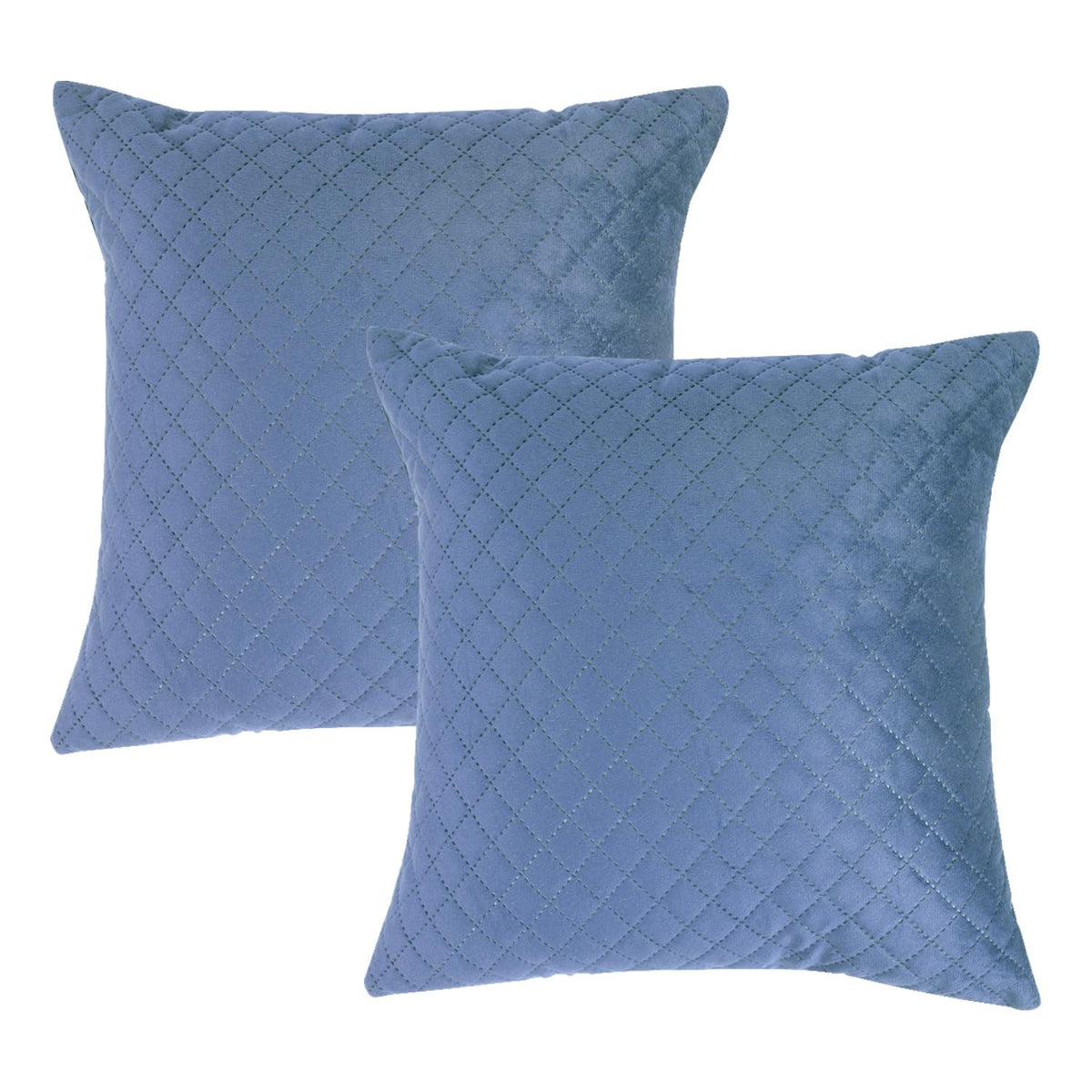Buy Placid Blue Colour Quilted Velvet Pillow Covers in set of 2