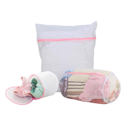 Mesh Laundry Clothes Washing Bag, Set Of 3, White