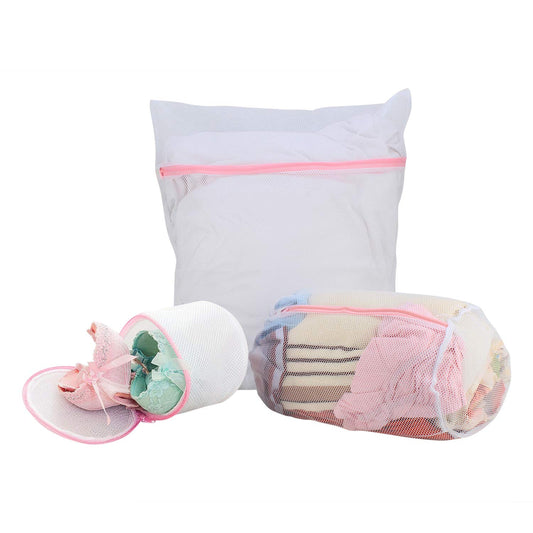 Mesh Laundry Clothes Washing Bag, Set Of 3, White