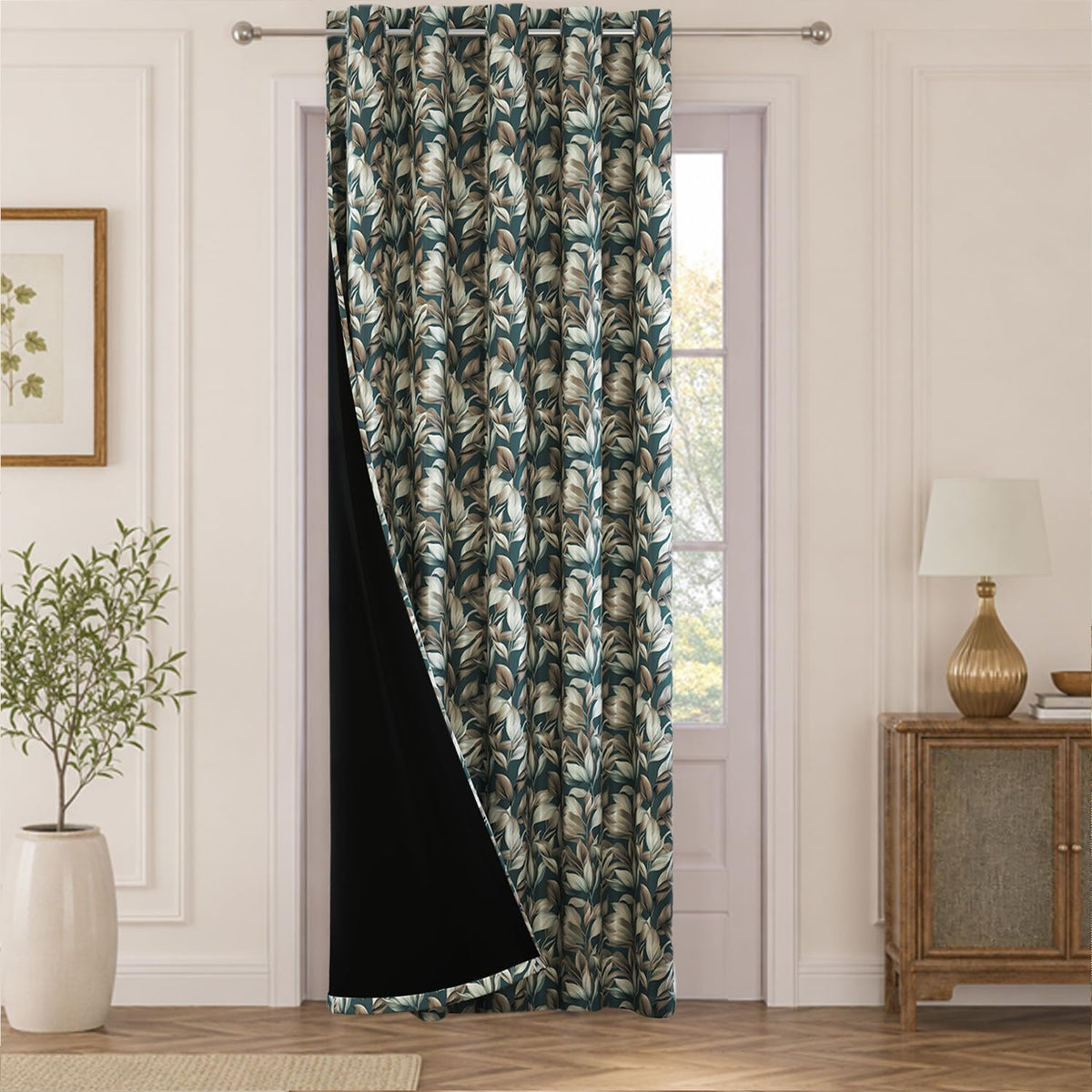 HOKIPO Shade Garden Curtains, 7 Feet Long - Silver Leaf Teal Blue - image 2
