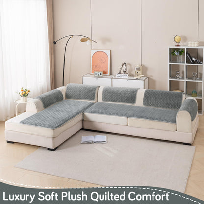 Diamond Plush Premium Quilted L Shape Sofa Cover Seat Mat, Grey