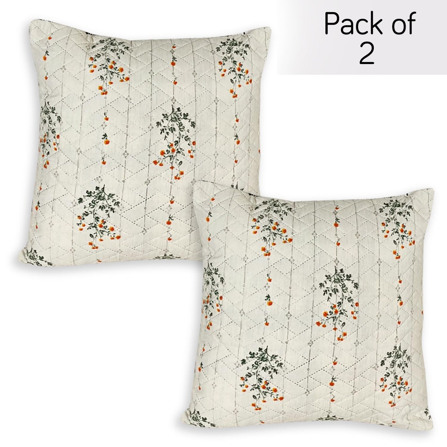 HOKIPO Printed Quilted Sofa Cushion Cover Pack of 2, Light Green Ash Gypsy Flower