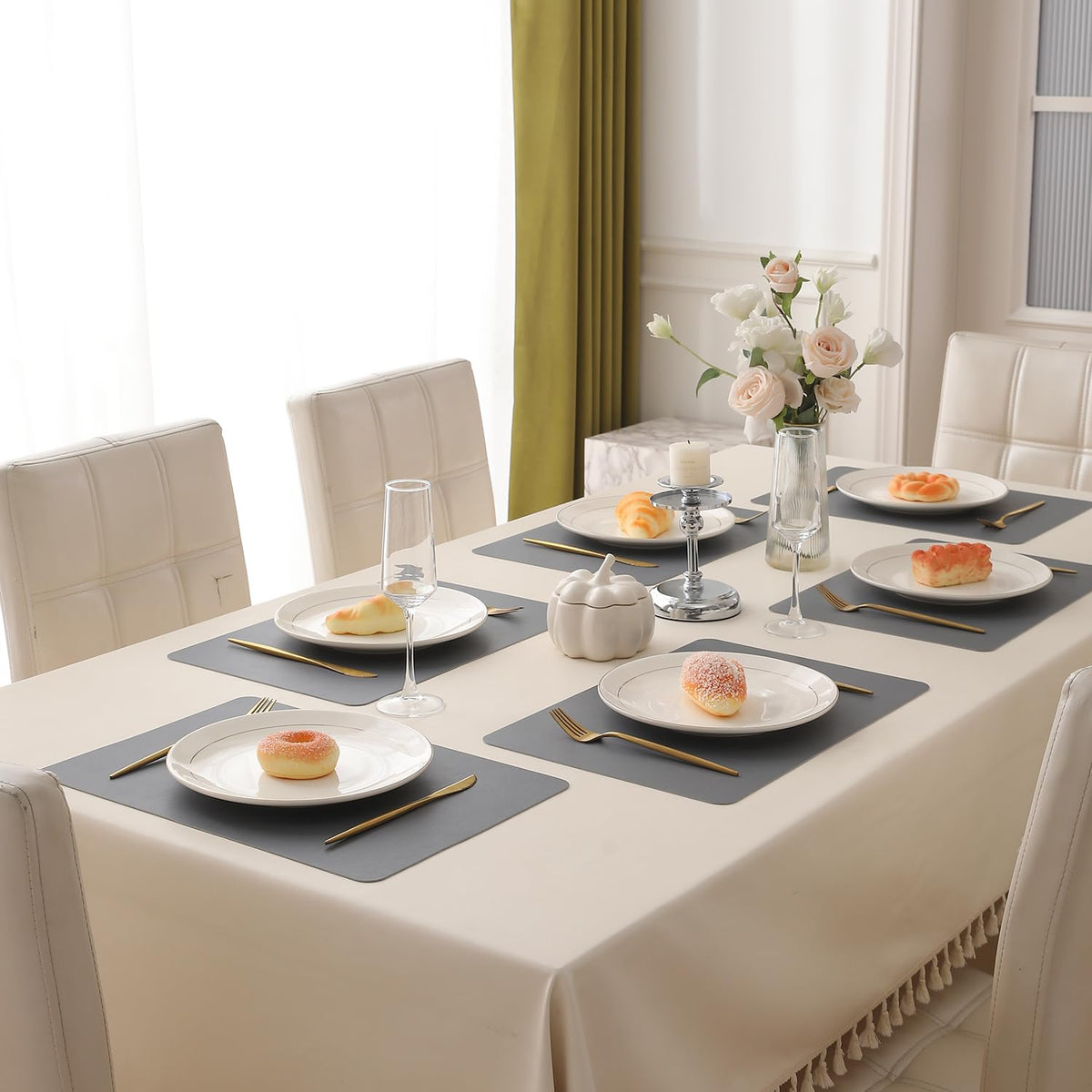 Premium Faux Leather Dining Table Mats, Dark Grey