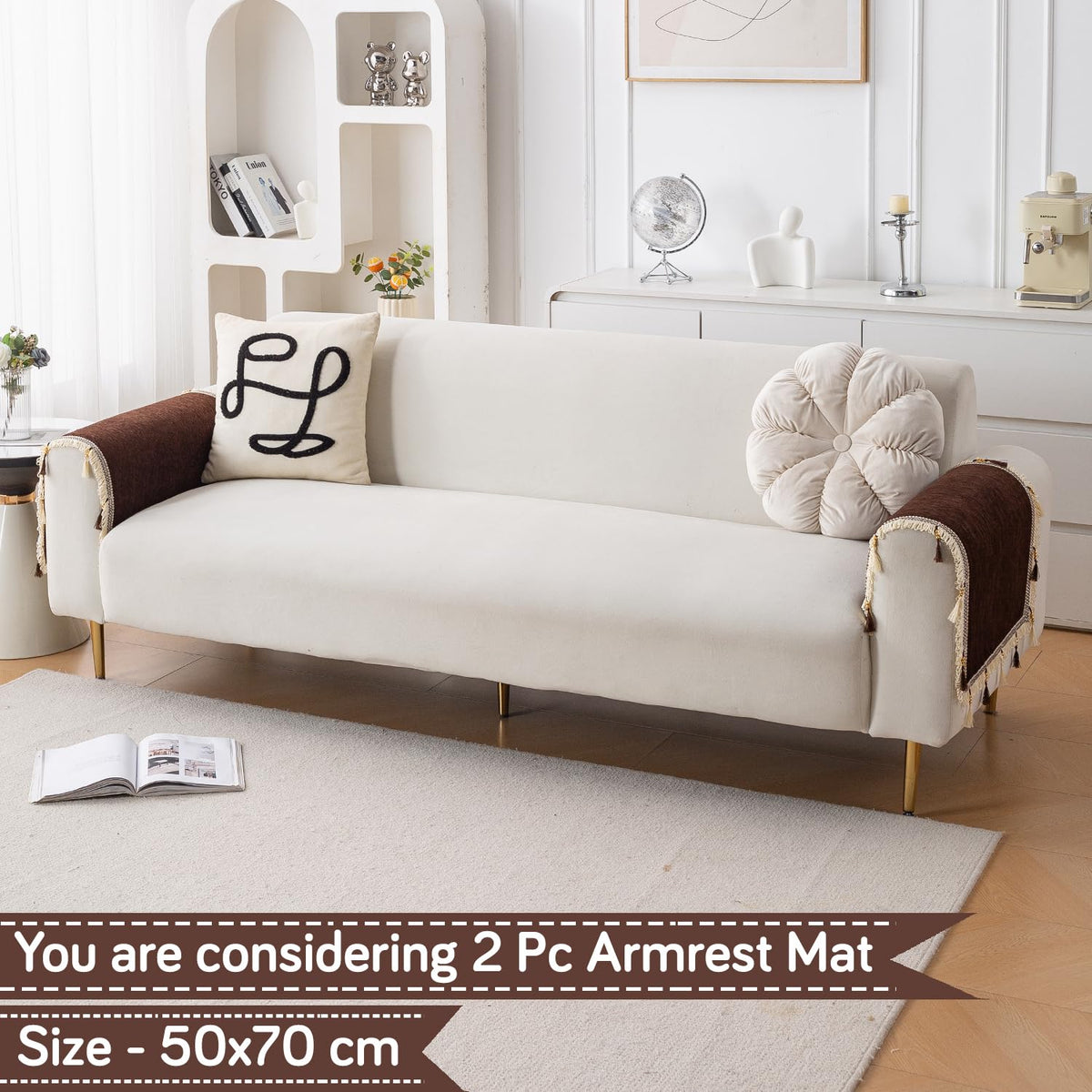Serenity Tassel Chenille Sofa Cover with Tassel – Chestnut Luxe