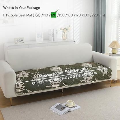 Quilted, Waterproof and Anti-Slip Sofa Cover Mat, Palm Leaves Olive