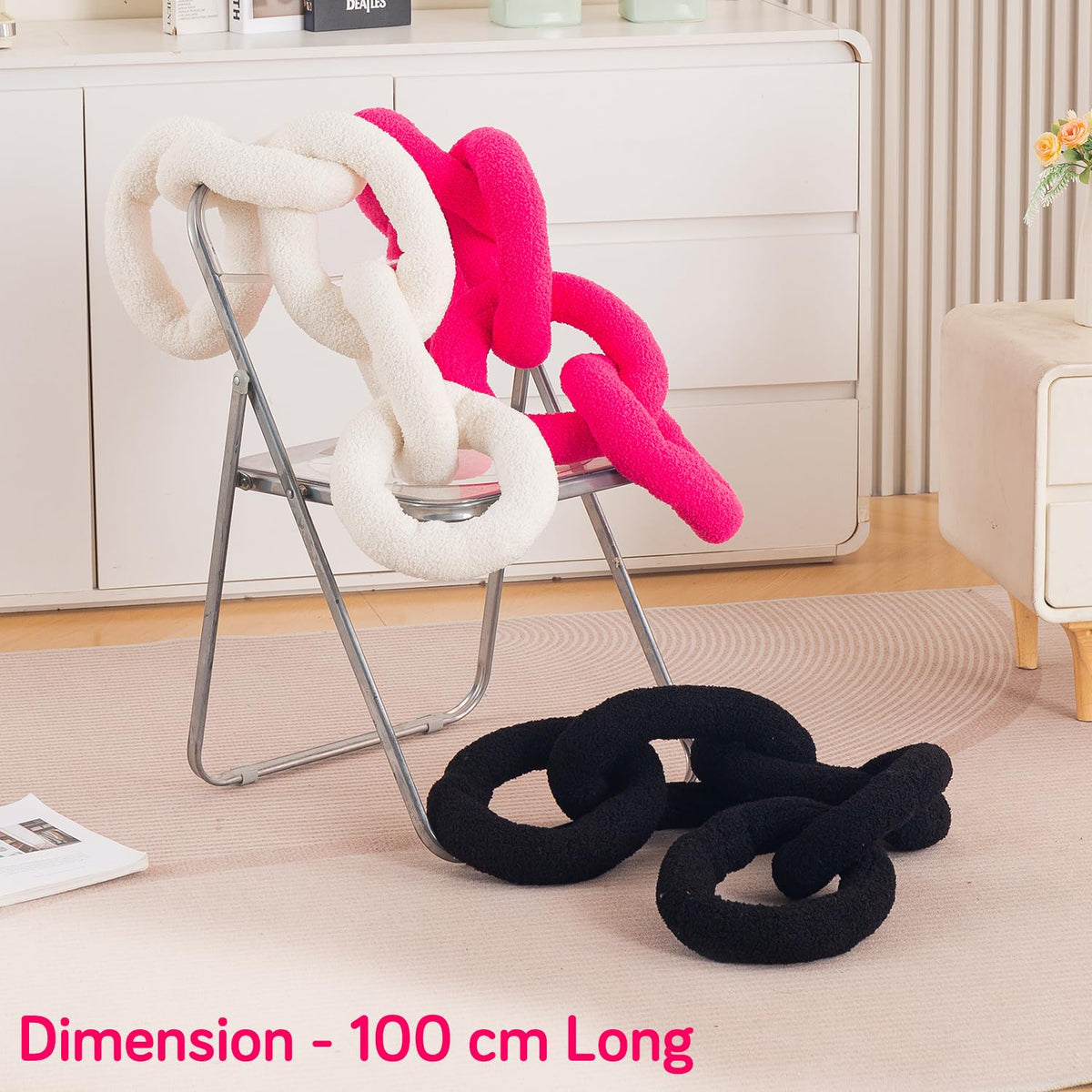 HOKIPO Chunky Knot Chain Cushion for Sofa & Bed, 100 cm, Pink
