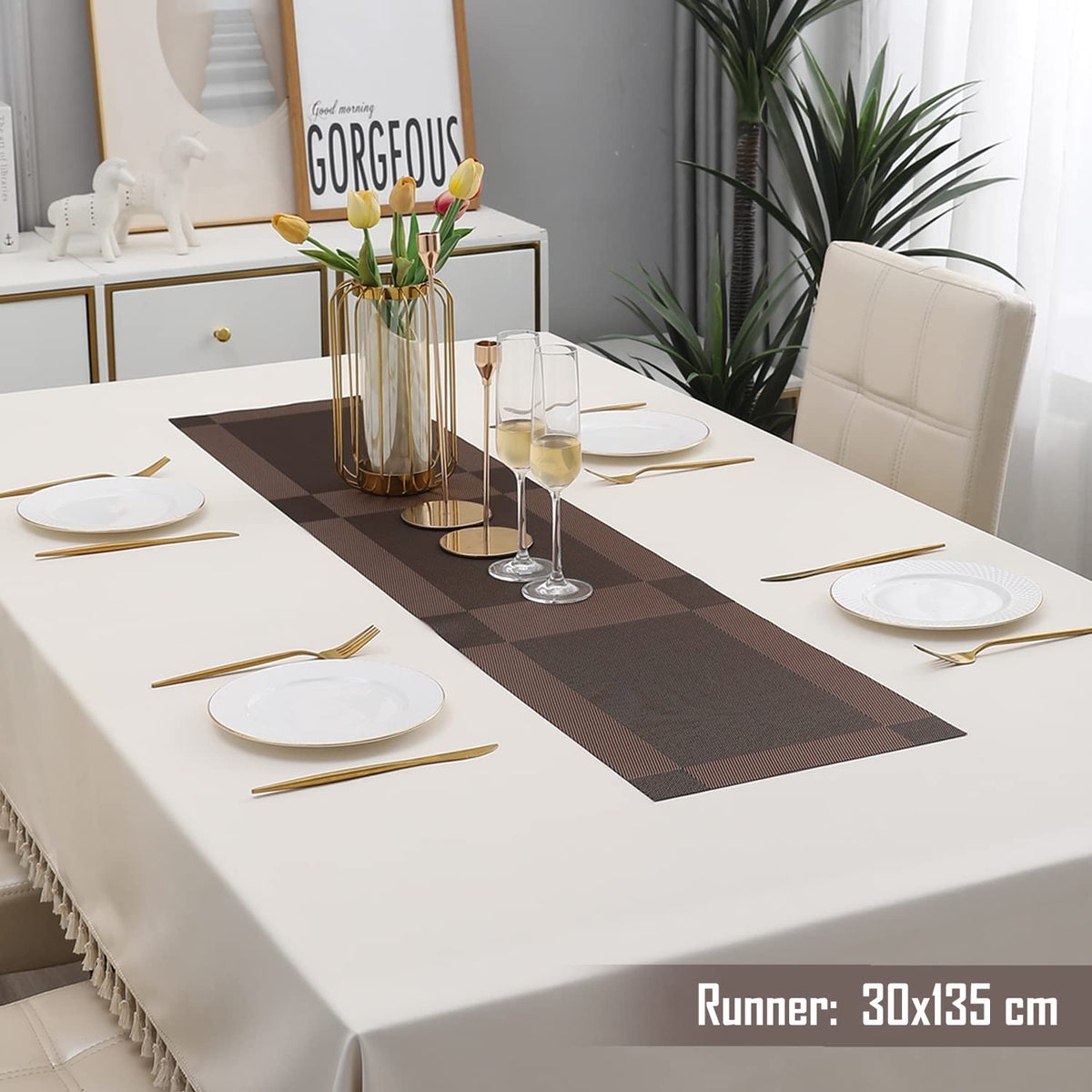 Buy Brown Colour PVC Table Runner for 4 Seater (30x135cm) | HOKIPO
