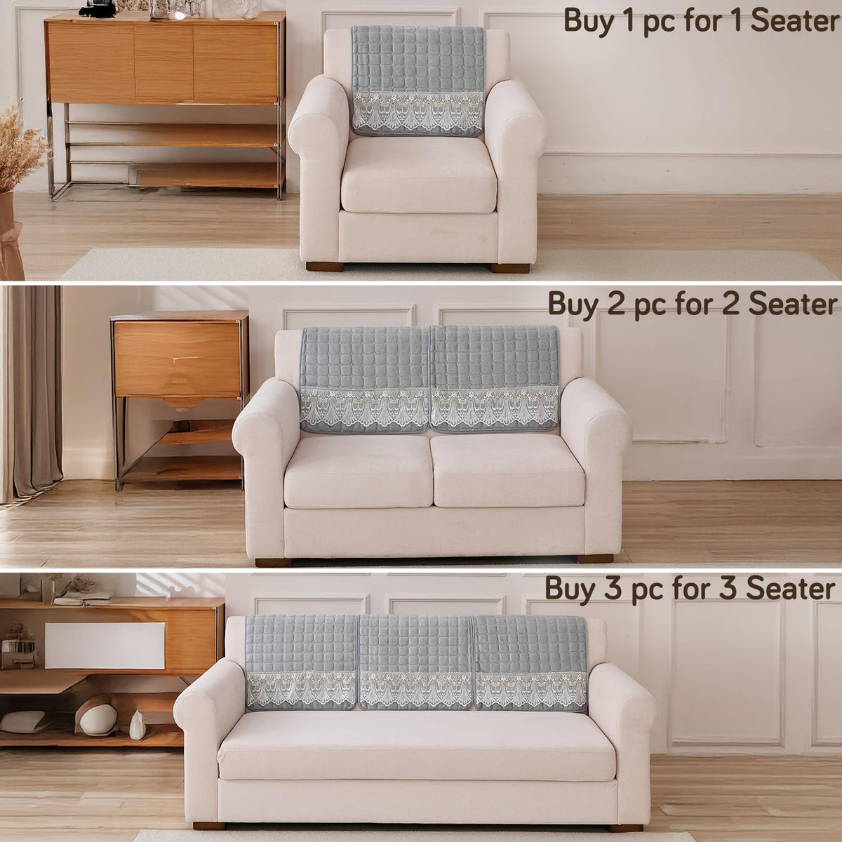 BelleLace Series Imperial Milk Velvet Sofa Cover Mat with Lace Design - Cloud Grey