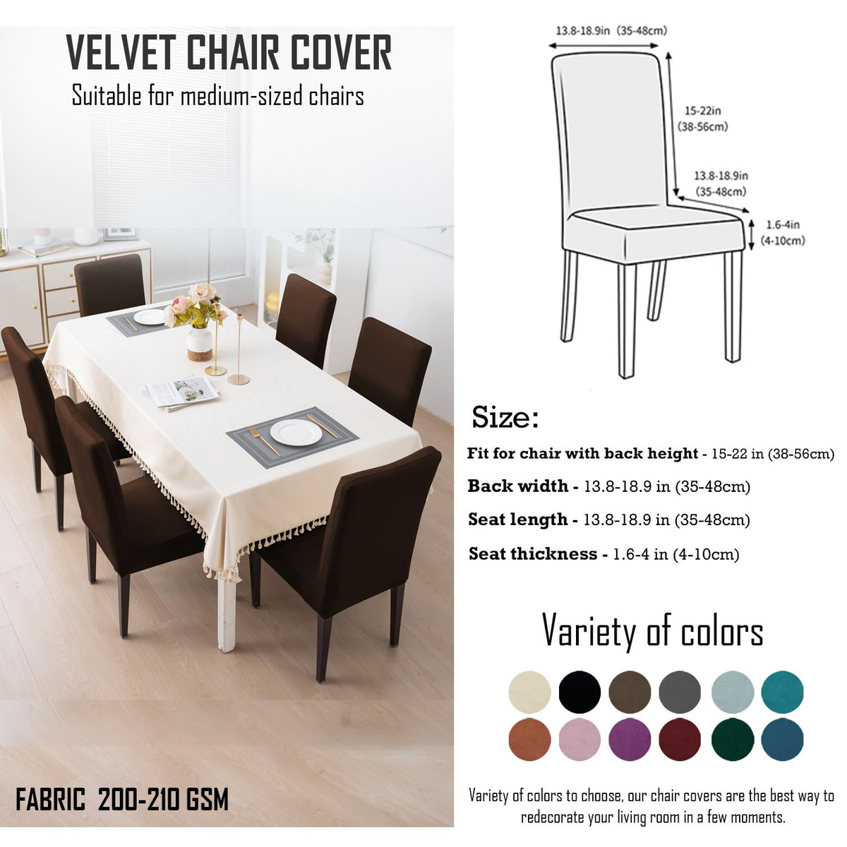 Elastic Stretchable Premium Velvet Dining Chair Cover, Brown
