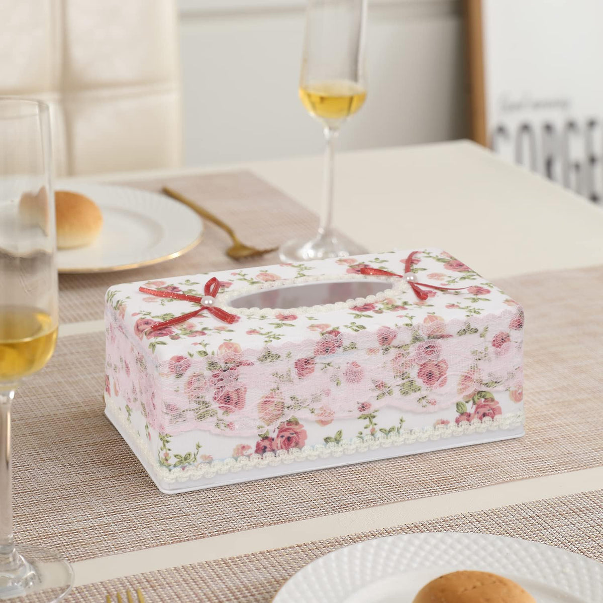 Plastic Tissue Box Holder, Flower Red