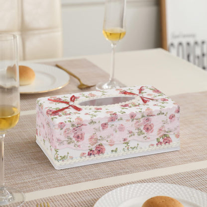 Plastic Tissue Box Holder, Flower Red