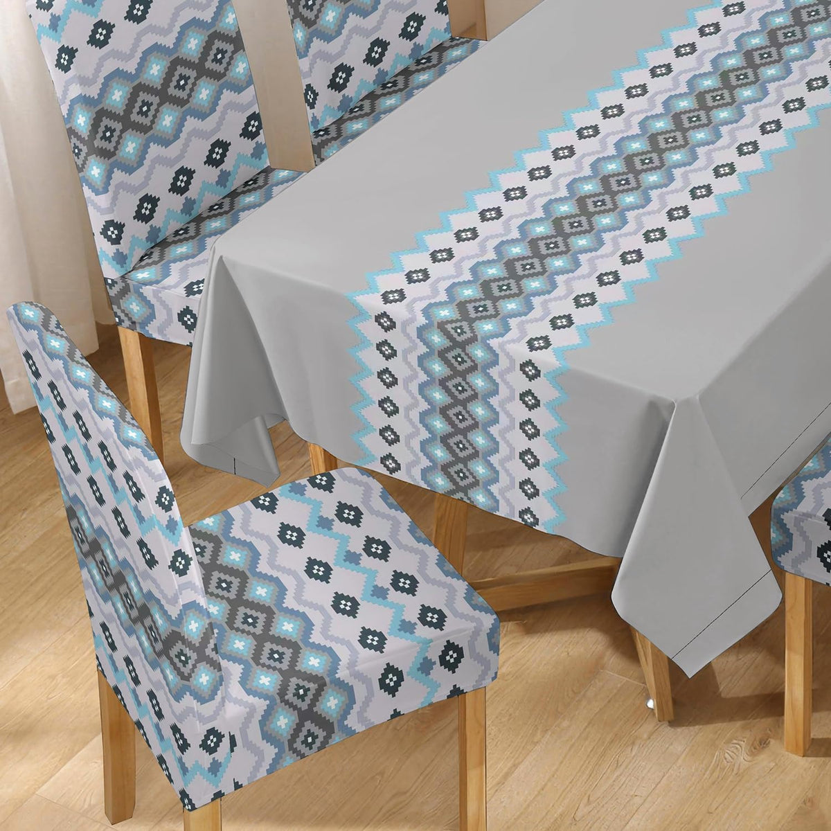 Fossil Grey Printed Dining Set Cover | 4/6 Seater
