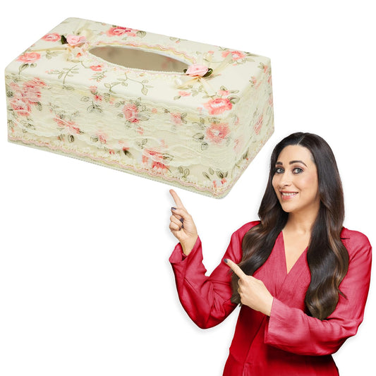Plastic Tissue Paper Box Holder, Floral Pink
