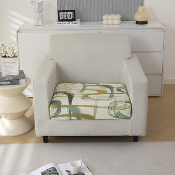 140 GSM Stretchable Printed Elastic Sofa Cushion Seat Cover for 1 /2 /3 Seaters / Pieces for Sofa, Parchement Beige Abstract Art