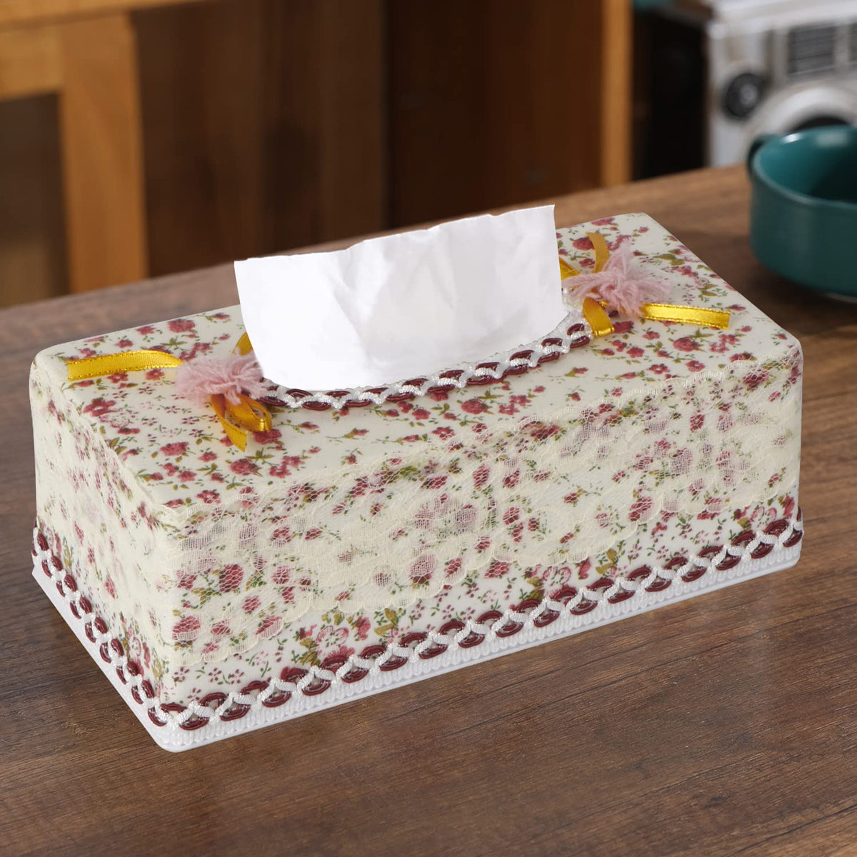 Plastic Tissue Box Holder, Floral Red