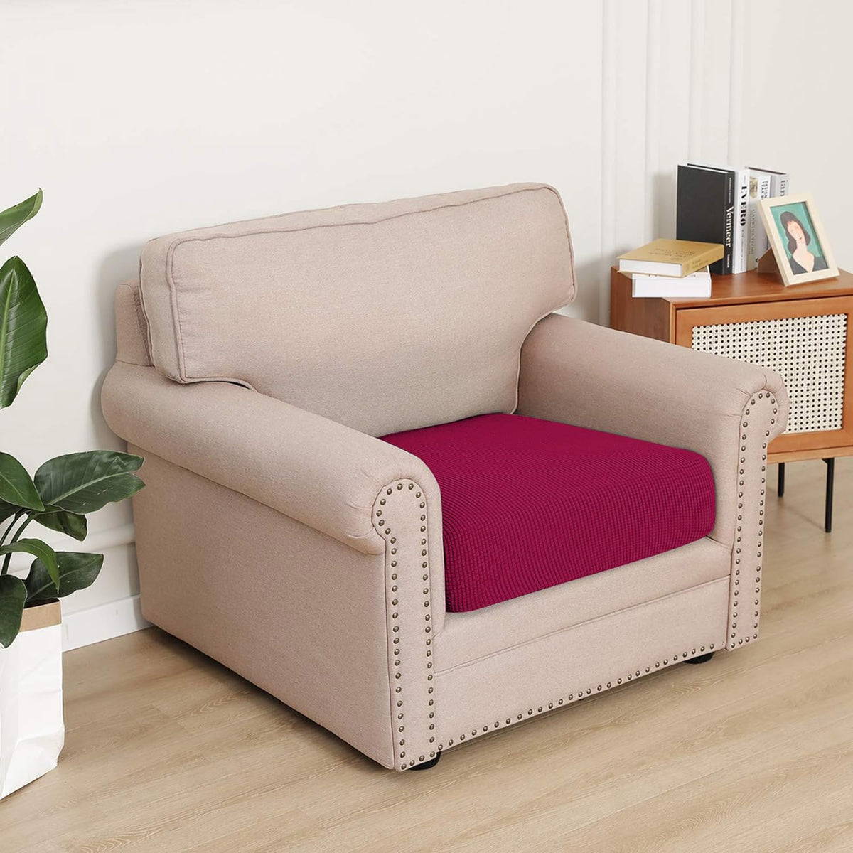 Stretchable Thick Jacquard Textured Seat Cushion Cover for 1/2/3 Seaters / Pieces for Sofa, Maroon