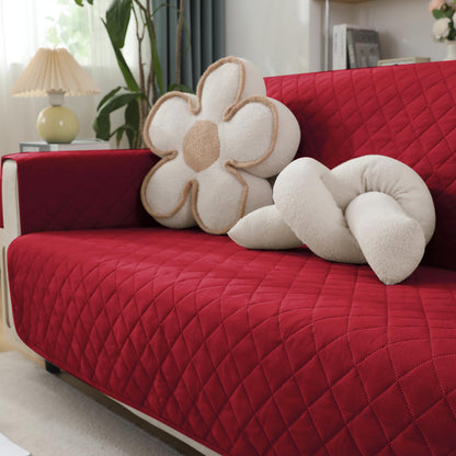 Quilted Waterproof Sofa Cover Mat with Pockets on Armrest Cover - Red