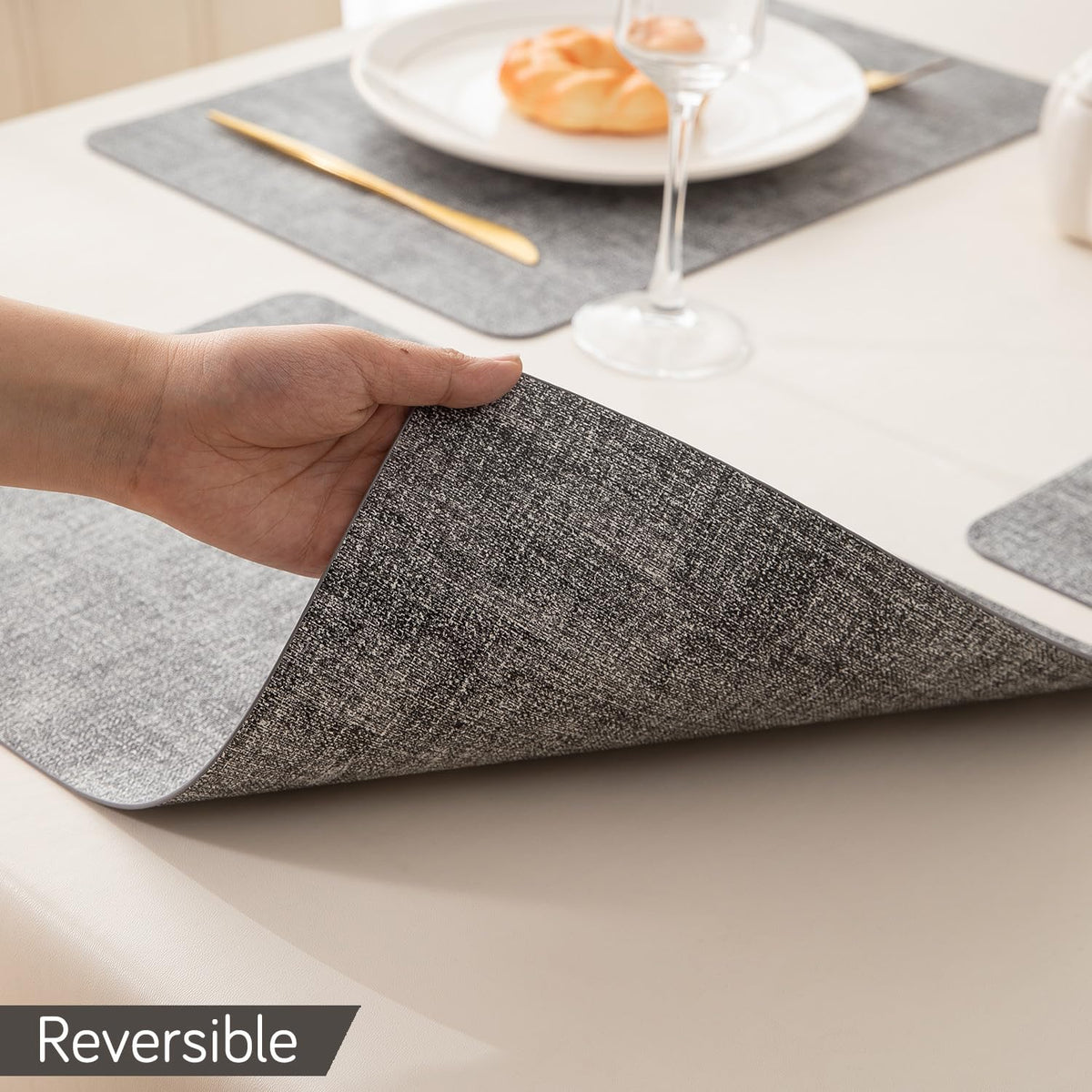Premium Faux Leather Dining Table Mats, Grey
