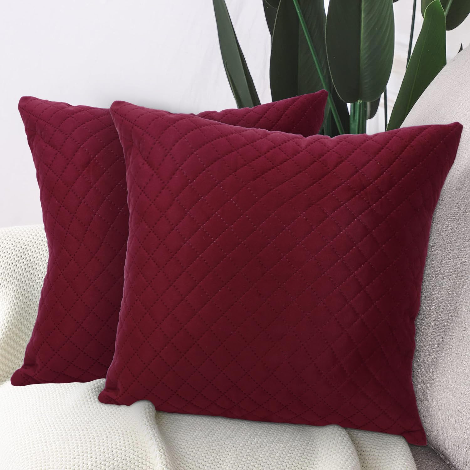 Buy Sangria Red Colour Quilted Velvet Cushion Covers