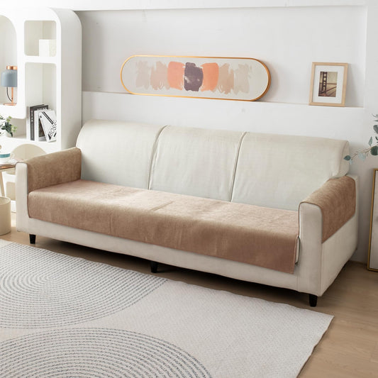 Premium Chenille Sofa Cover Mat with 2 Armrest Cover, Sand Brown
