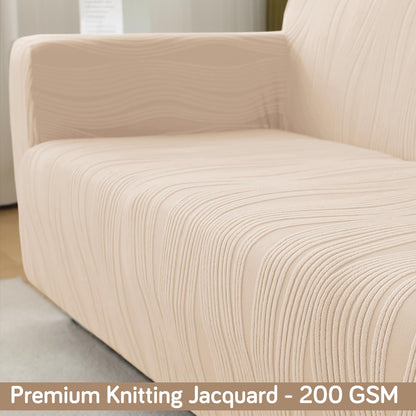 200gsm Knitting Jacquard Sofa Cover 1/2/3/4 Seater Fully Covered, Skimmed Cream