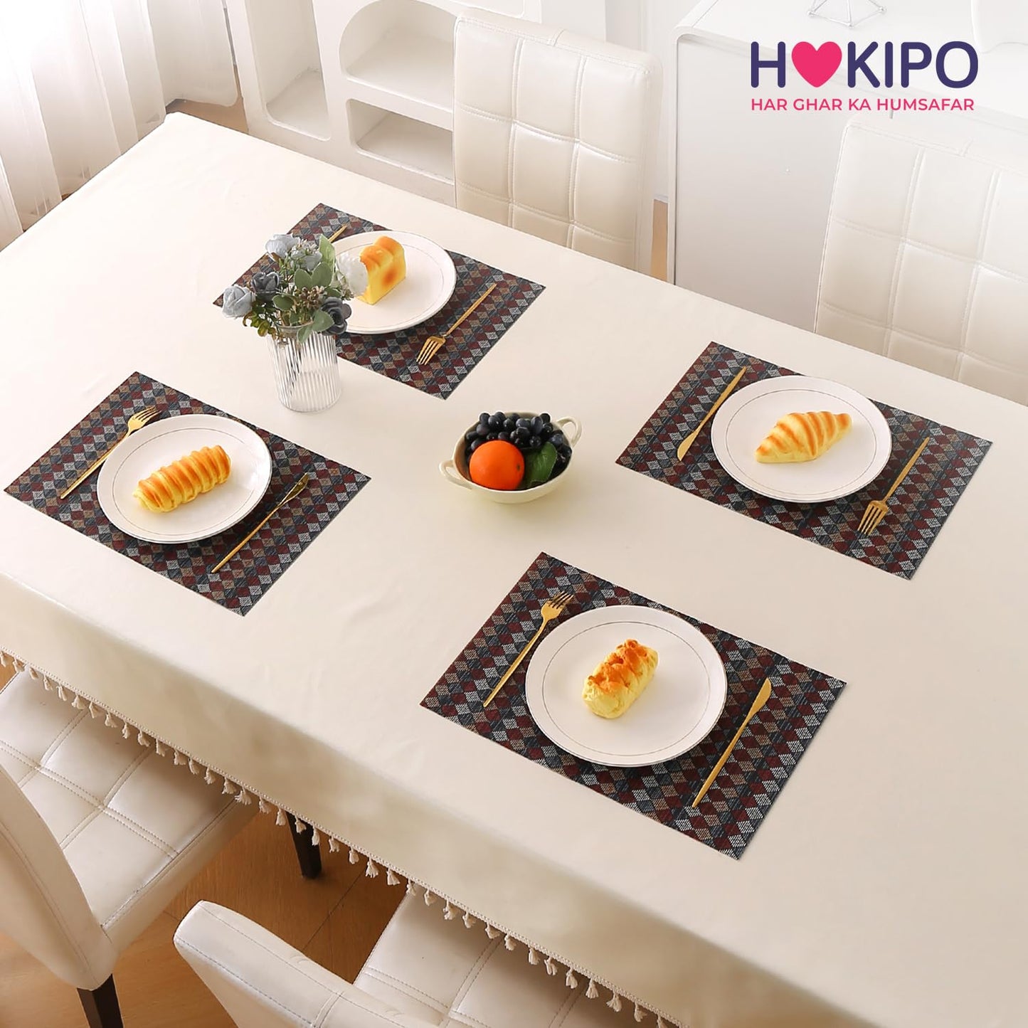 RhombusEcho Washable PVC Mats for Dining Table - Royal Maroon