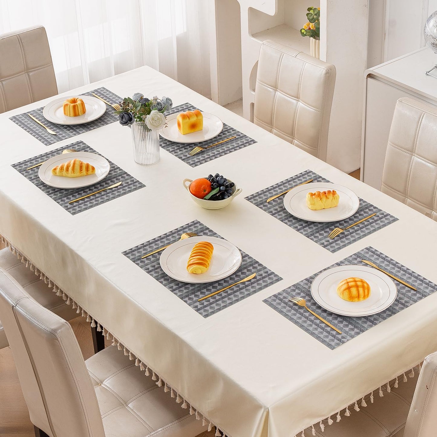 RhombusEcho Washable PVC Mats for Dining Table - Glacier Grey