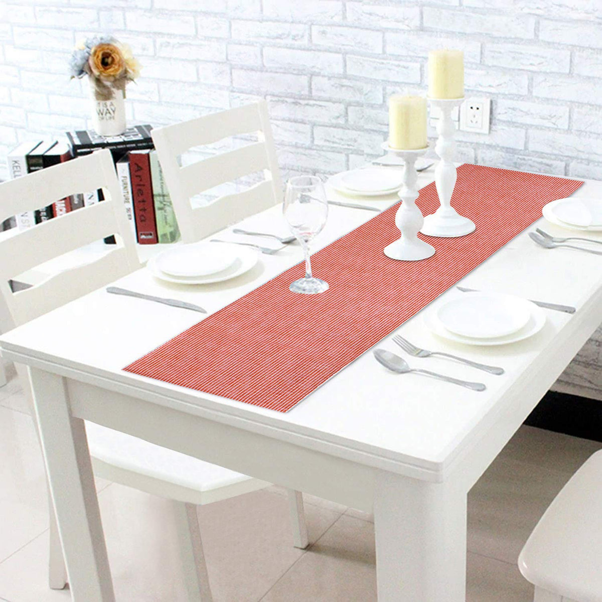 Buy Red Colour Cotton Ribbed Table Runner Online - HOKIPO | Har Ghar ka Humsafar