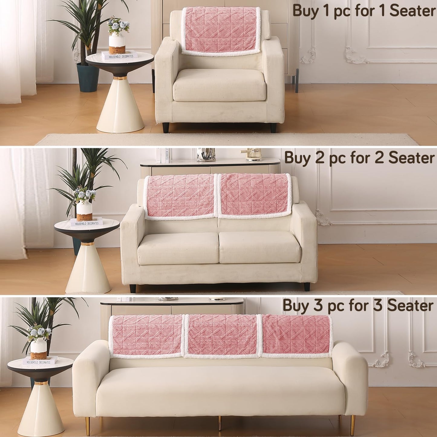 'Italian Caelora' Luxury Jacquard Plush Anti-Slip Sofa Cover Mat - Misty Rose