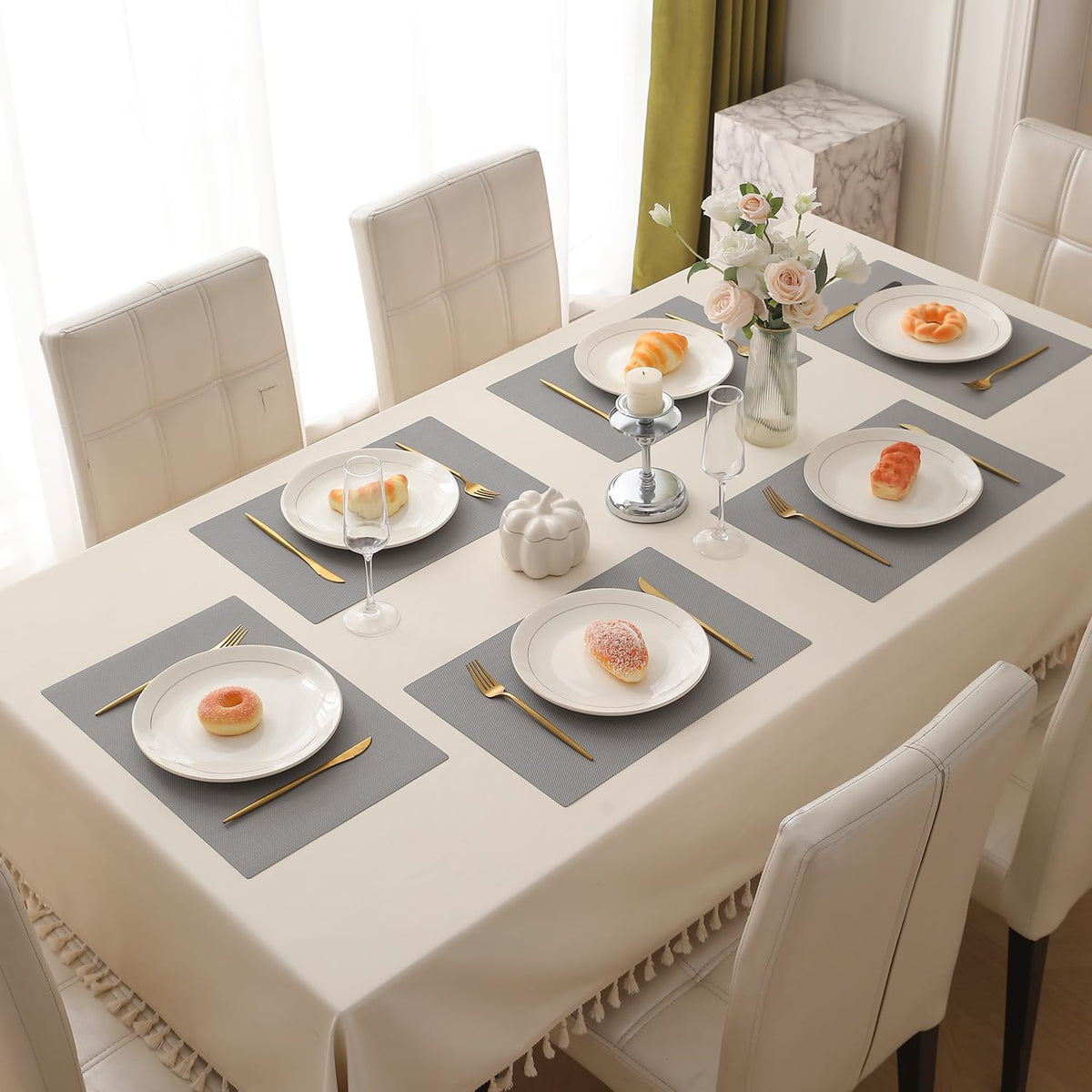 Buy light grey pp waterproof table mats set of 6