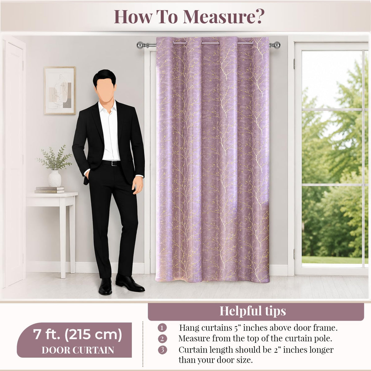 HOKIPO Shimmer Foil Printed Curtains, 7 Feet Long - Onion Pink - image 8