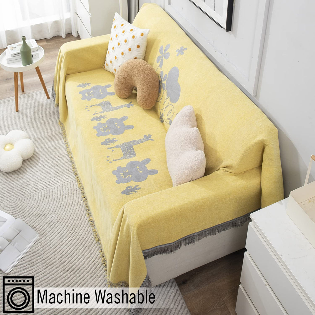 Yellow Nature Chenille Sofa Throw Blanket | 1/2/3 Seater Couch Throw