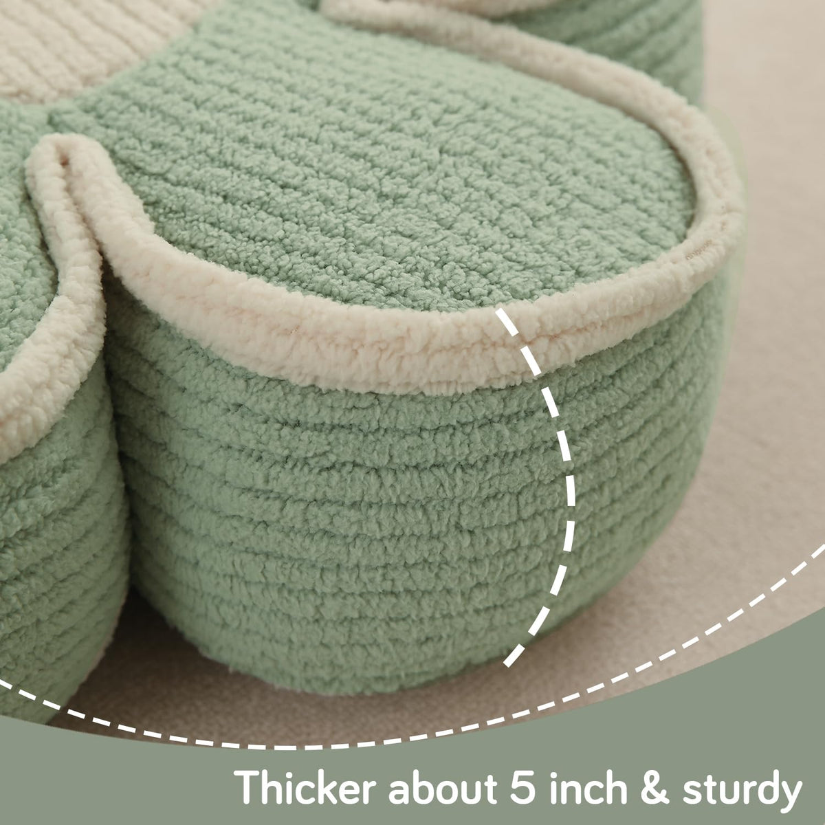 HOKIPO Plush Cotton Flower Cushion | Decorative Throw Pillow for Bed & Sofa - Sage Green