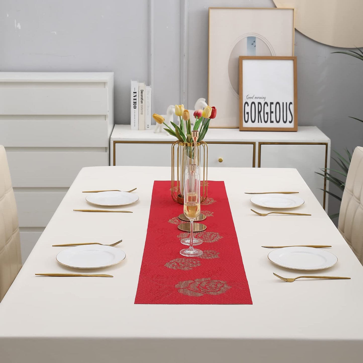 PVC Table Runner Dinner and Coffee Table, 30x135 cm, Crimson red