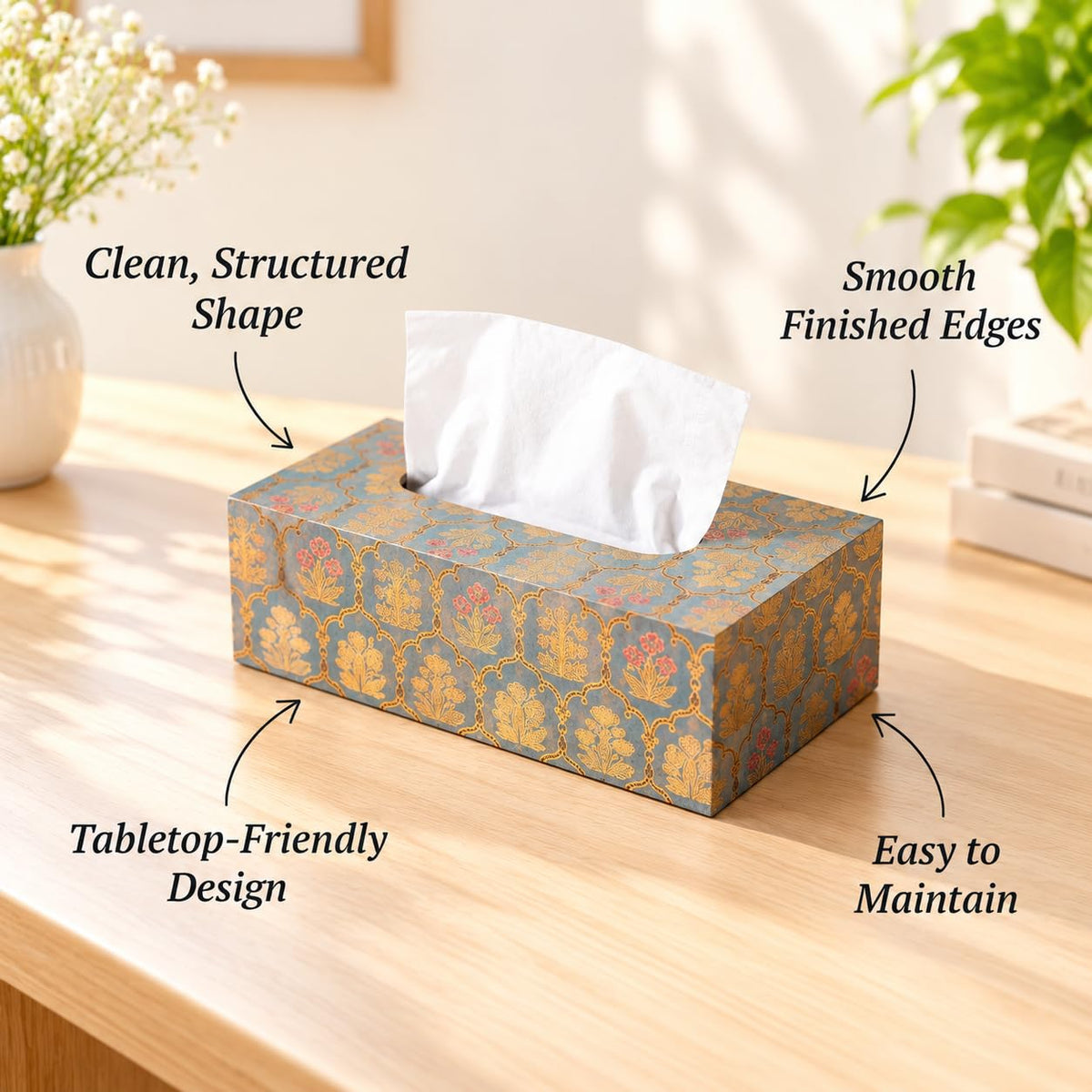 HOKIPO Tissue Box Holder, Rectangle, Engineered Wood, Shahi Gulnaar - image 6