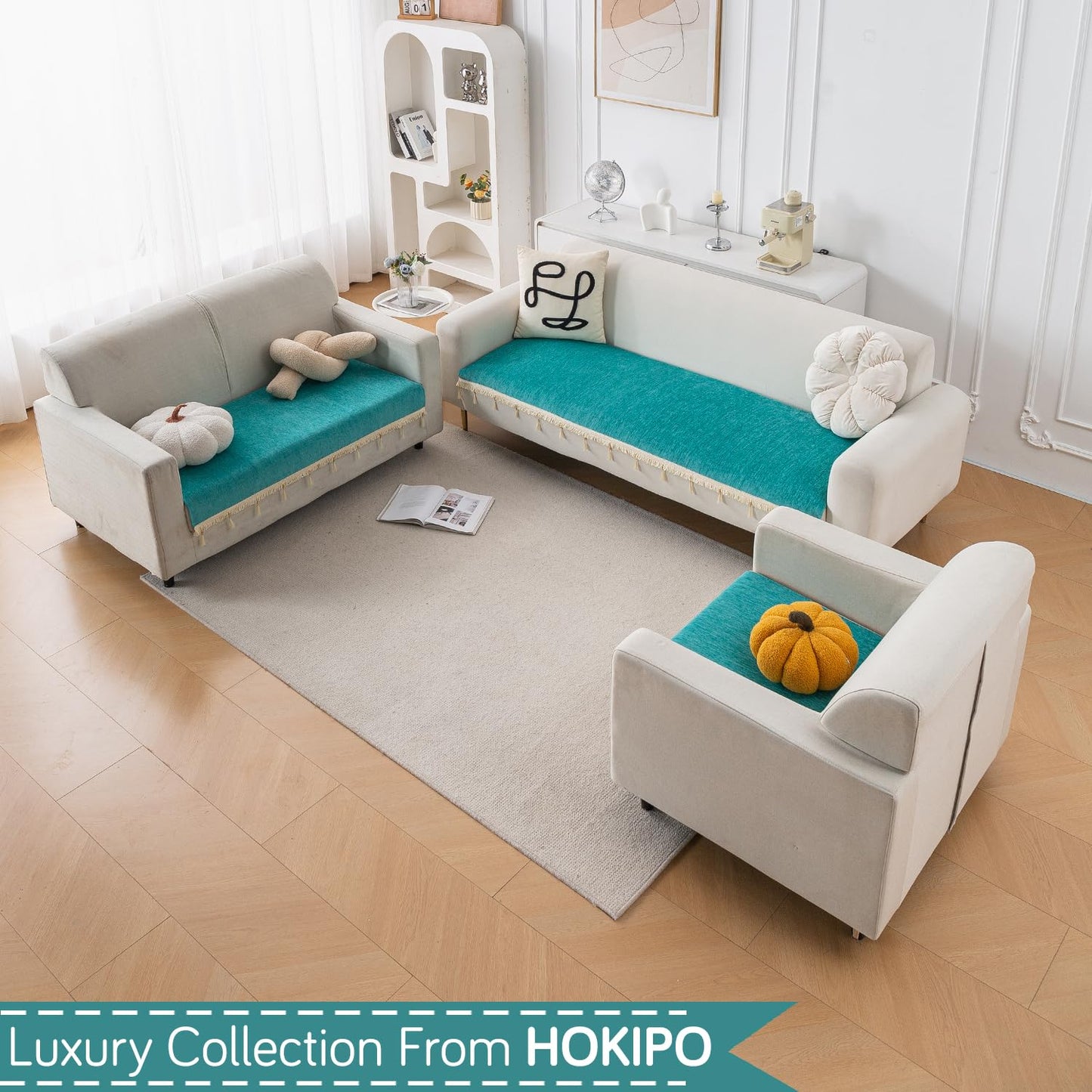 Serenity Tassel Chenille Sofa Cover with Tassel – Ocean Teal