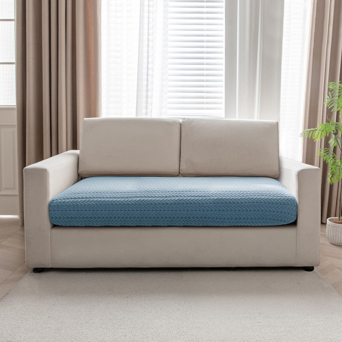 Stretchable Thick Jacquard Textured Seat Couch Cushion Cover for 1/2/3 Seaters, Dark Blue