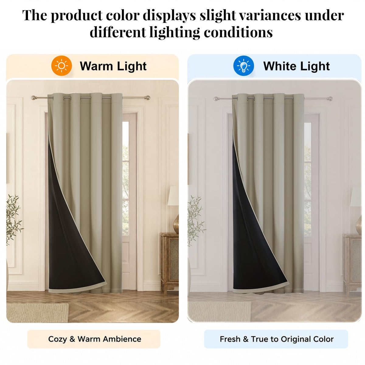 HOKIPO Midnight True Blackout Curtains, 7 Feet Long - Taupe - image 4