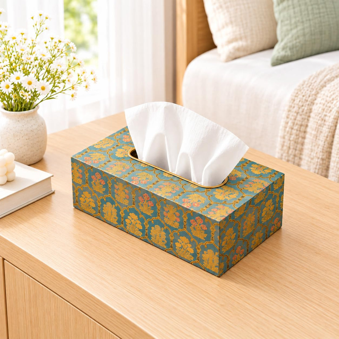 HOKIPO Tissue Box Holder, Rectangle, Engineered Wood, Shahi Gulnaar - image 1