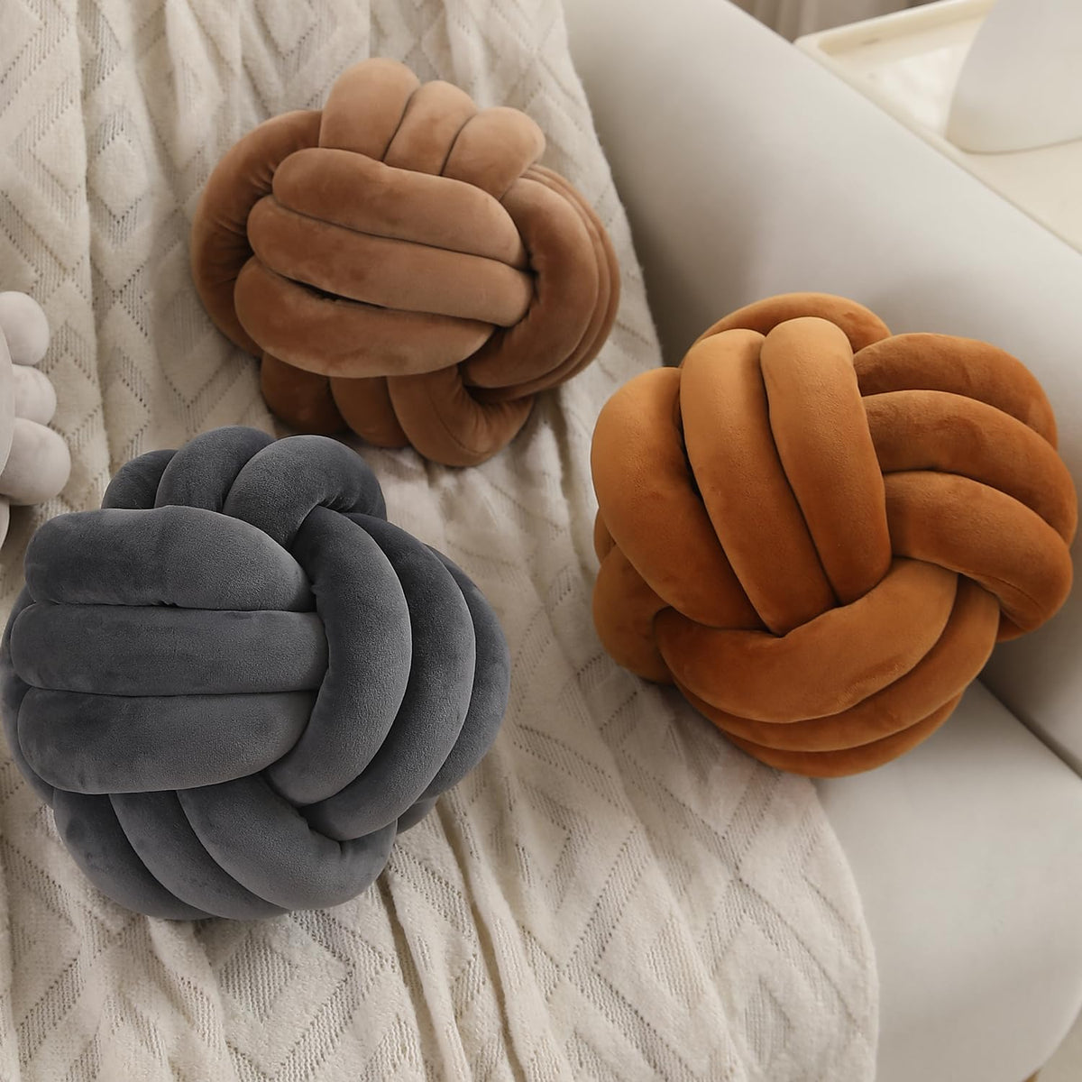Knot Ball Cushion Pillow Soft Plush Velvet Decorative Throw Pillow - Charcoal Grey