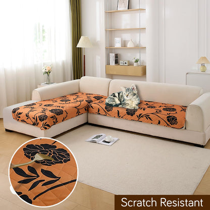 Waterproof Printed Quilted Quick Dry L Shape Sofa Seat Cover Mat, Copper Brown Floral