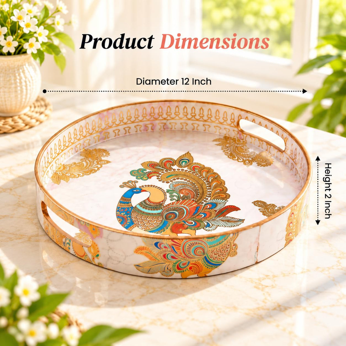 HOKIPO Round Serving Tray 12 in, Engineered Wood, Mayur Mahal - image 6