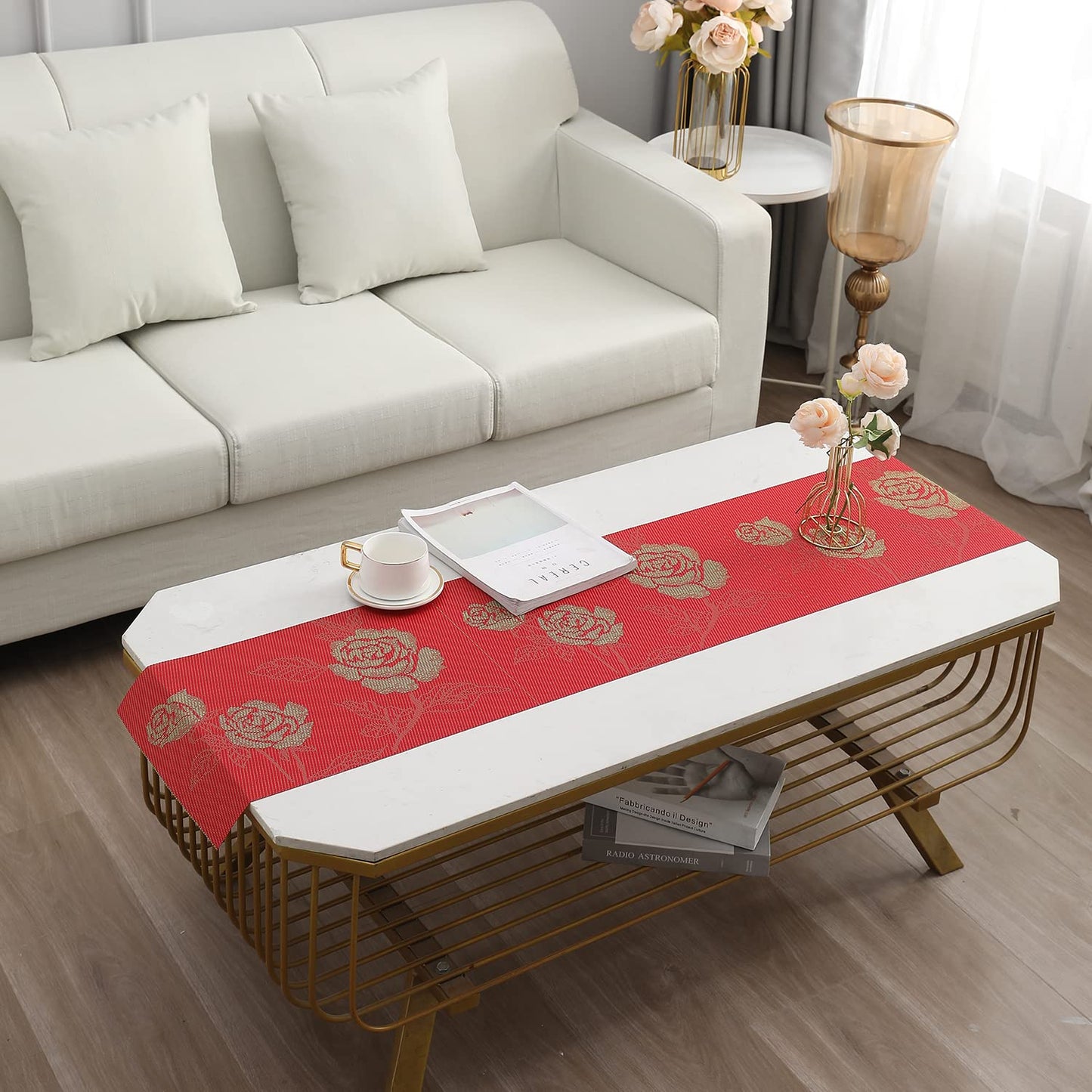 PVC Table Runner Dinner and Coffee Table, 30x135 cm, Crimson red