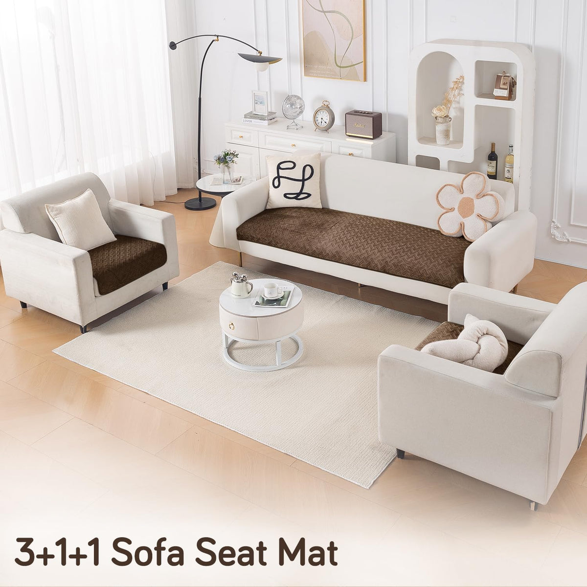 Premium Velvety Quilted Softline 5-Seater Sofa Cover (3+1+1), Chocolate Brown