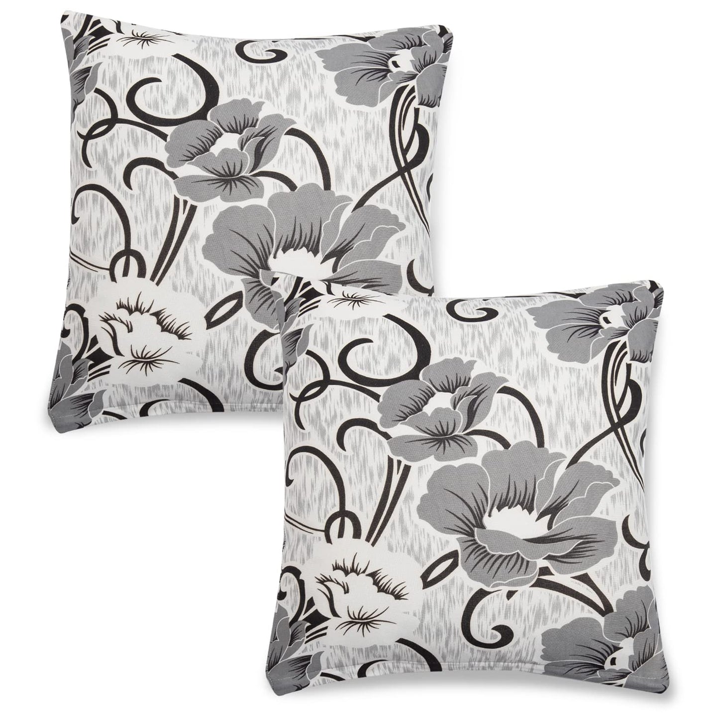 Stretchable Pack of 2 Cushion Cover 16x16 inch,White Grey Flowers