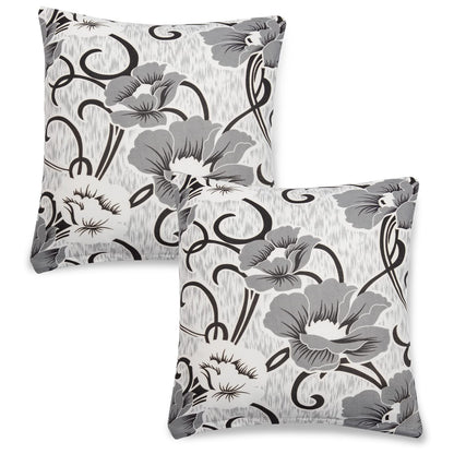 Stretchable Pack of 2 Cushion Cover 16x16 inch,White Grey Flowers