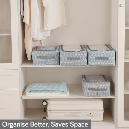 Cloth Organizer with Metal Frame | Moisture & Moth Resistant Wardrobe Organizer | Living Box for Clothes, Grey leaf