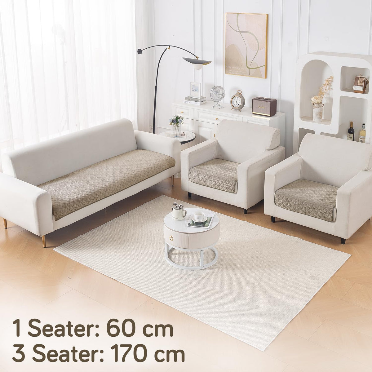 Premium Velvety Quilted Softline 5-Seater Sofa Cover (3+1+1), Latte Brown