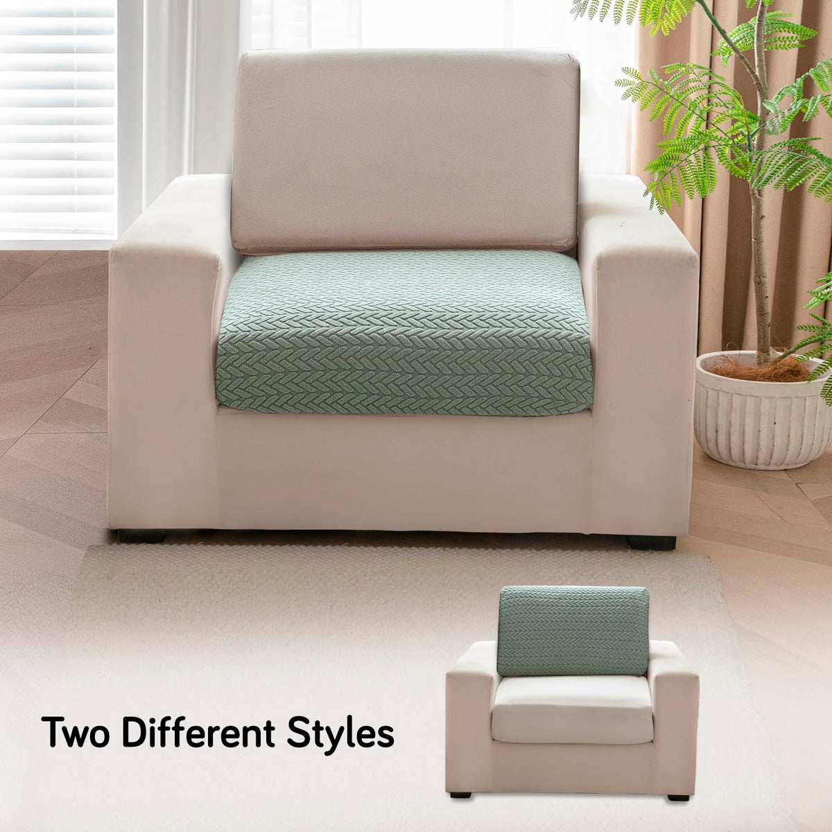 Stretchable Thick Jacquard Textured Seat Couch Cushion Cover for 1/2/3 Seaters, Green